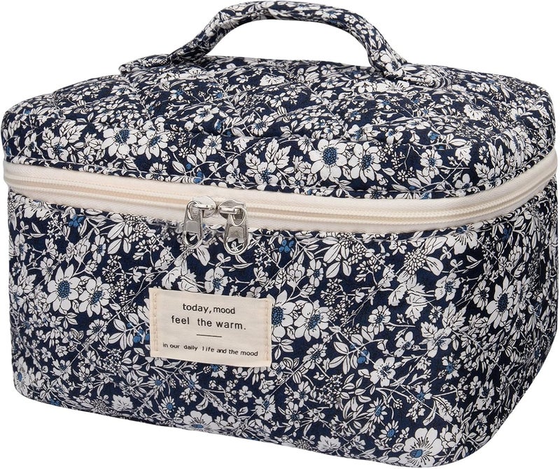 Gosect Large Makeup Bag, Cute Cosmetic Bag for Women Girls, Floral Coquette Aesthetic Toiletry Bag, Travel Make Up Organizer Bag (Black Rose Flower) - Image 1